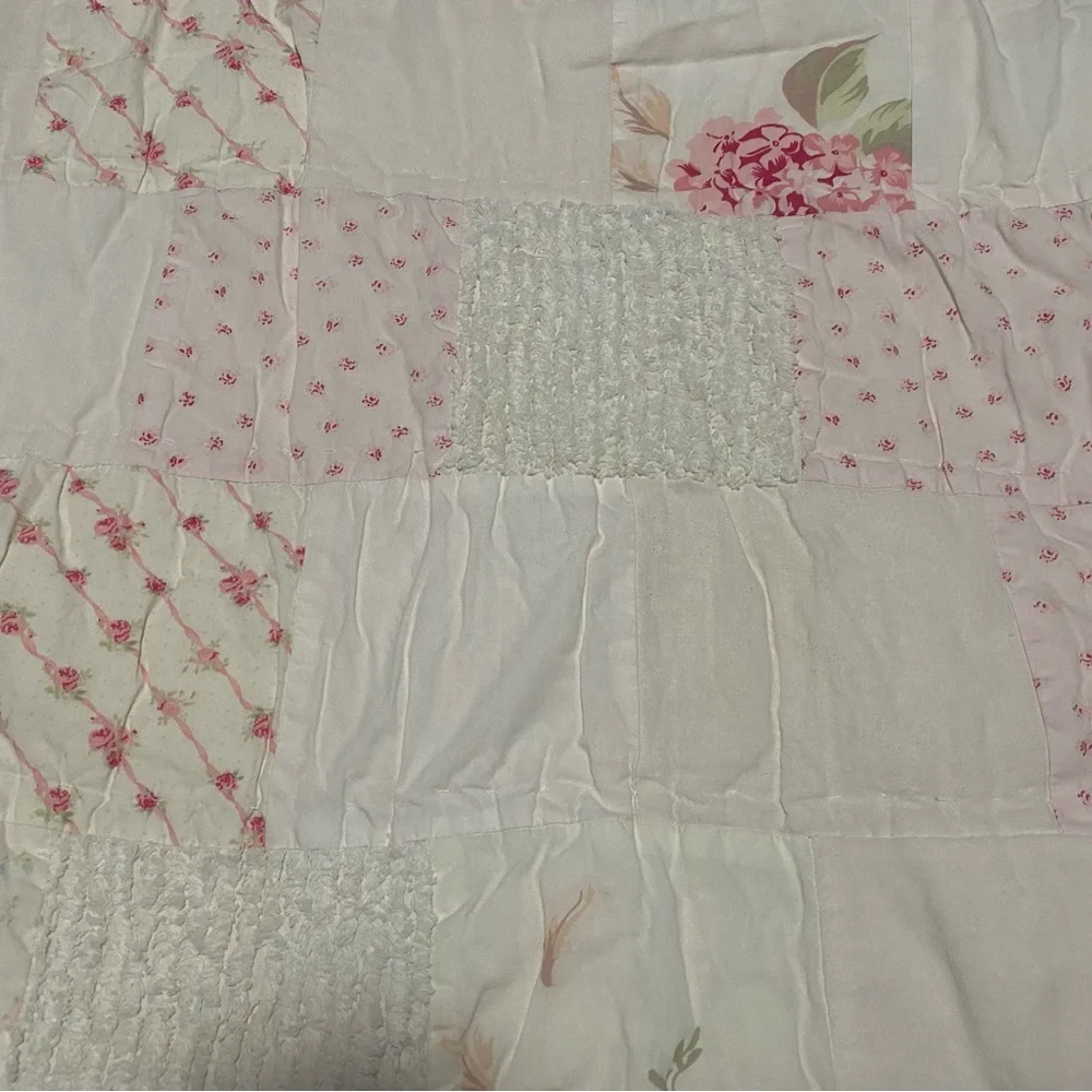 Simply Shabby Chic White and Pink Patchwork Quilt